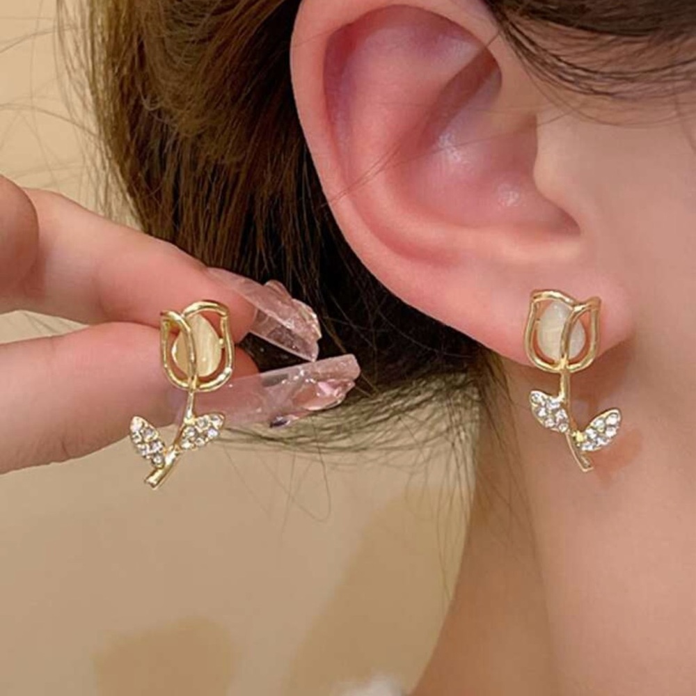 Gold Rosebud Drop Earrings for Women